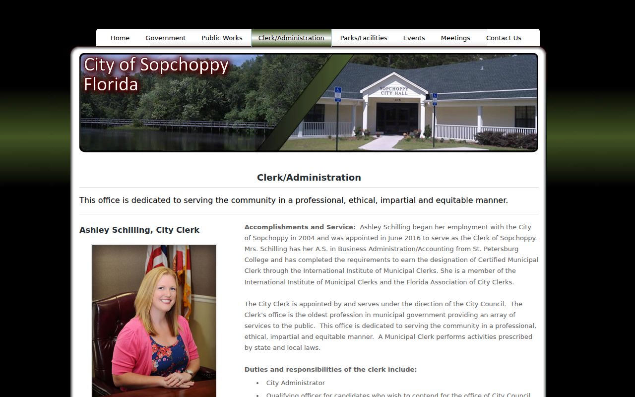 Sopchoppy City Clerk and public records administration page