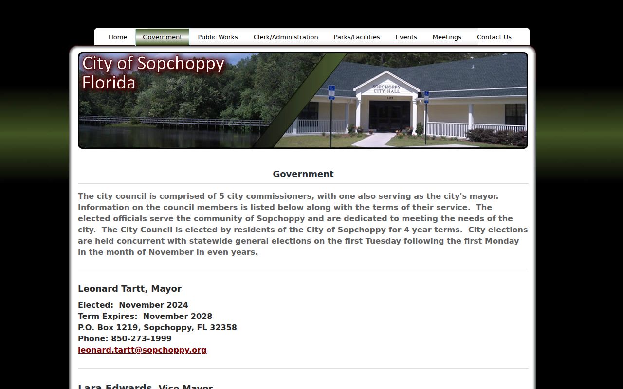 Sopchoppy official government and municipal officials page