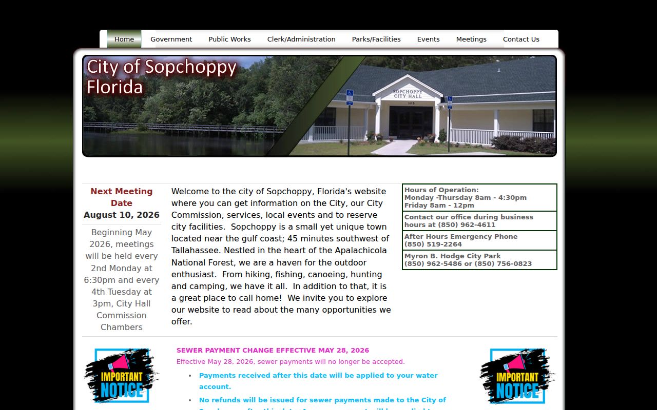 Official Sopchoppy City Hall website and contact gateway