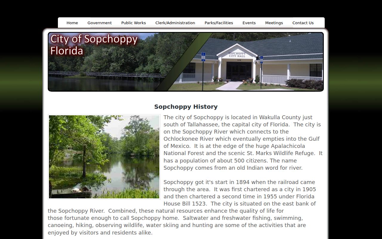Official Sopchoppy history page describing the city and surrounding forest region