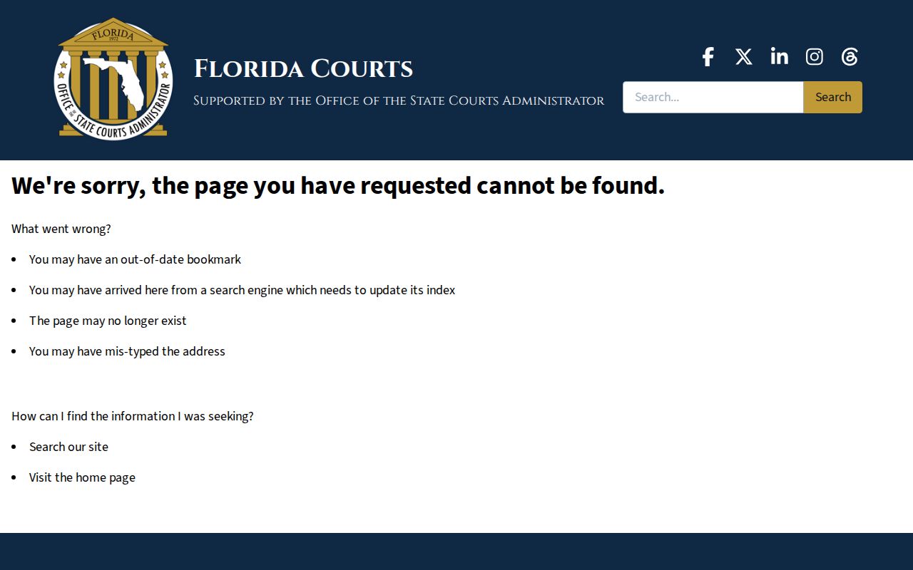 Florida Courts location information for Wakulla County cases from St. Marks