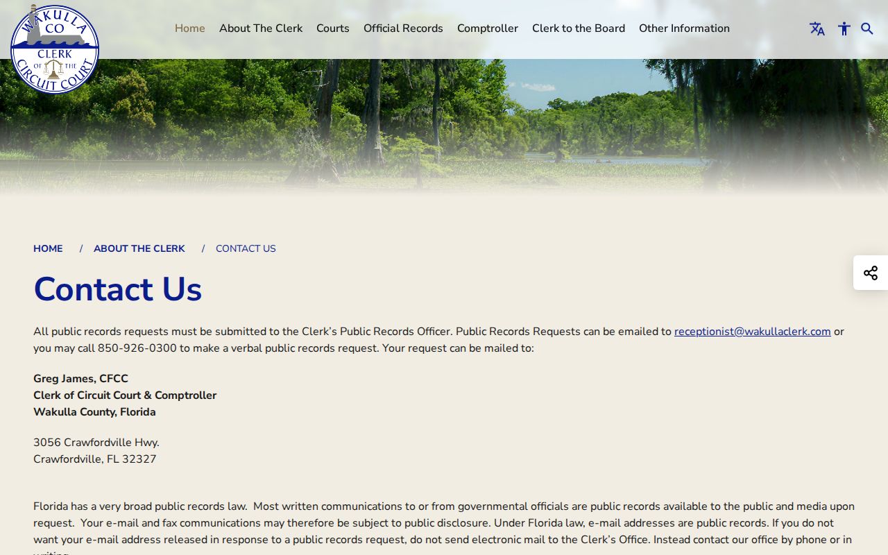 Wakulla County criminal court cases courthouse contact page