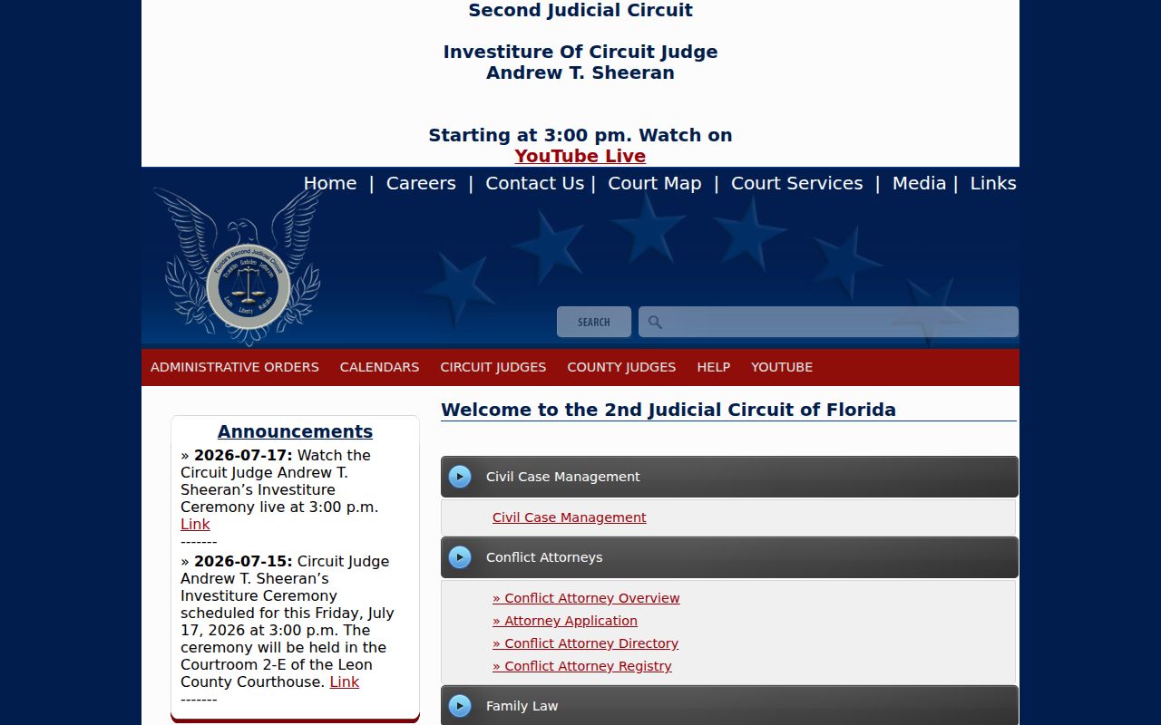 Florida Second Judicial Circuit website serving Wakulla County