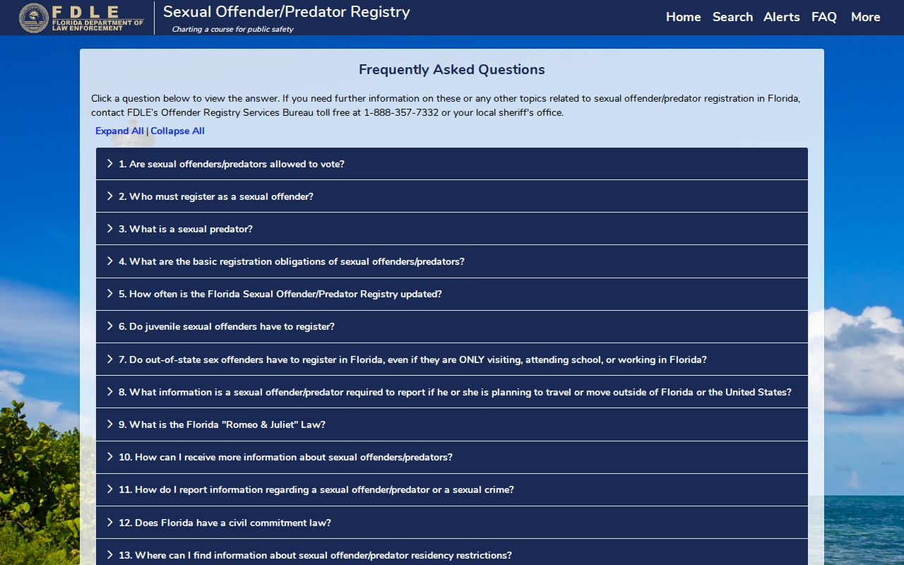 FDLE offender registry frequently asked questions page