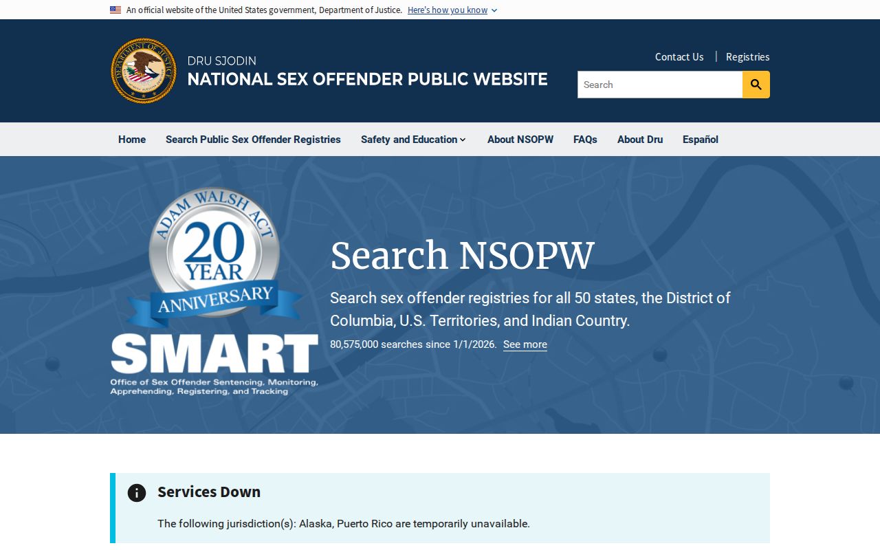 National Sex Offender Public Website search page